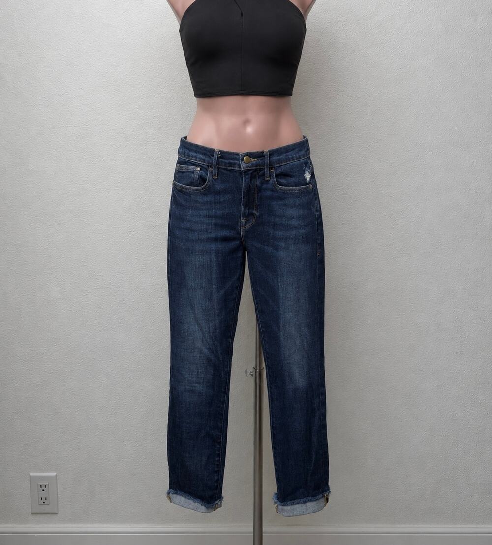 Frame Le Boy Dark Wash Pondview Raw Hem Denim Jeans 27